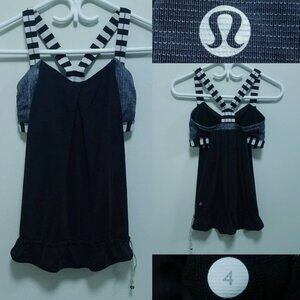 Lululemon Rest Less Tank 4 XS Burlap Texture Woman's Blue Black Top Stripe White